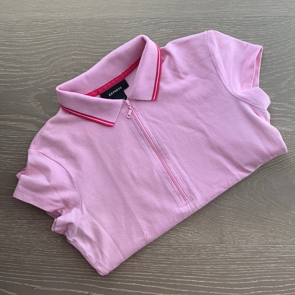 Express Pink Zip Polo Shirt Cotton Blend Size S